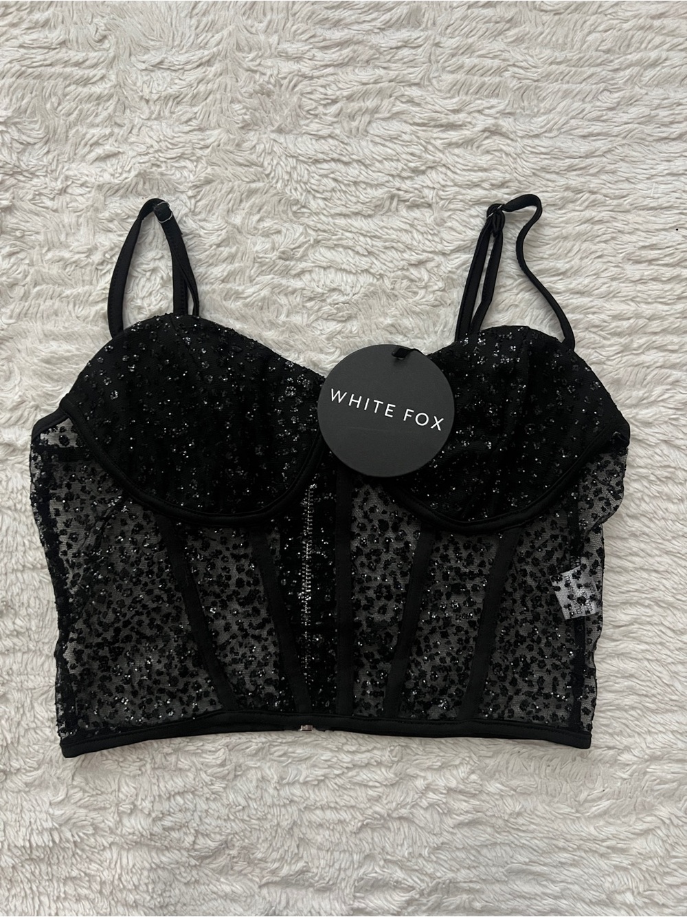 White Fox Boutique Give Me More Bustier Black Sequin Size M NWT